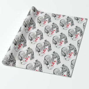 Giraffe and Santa Claus Christmas Wrapping Paper