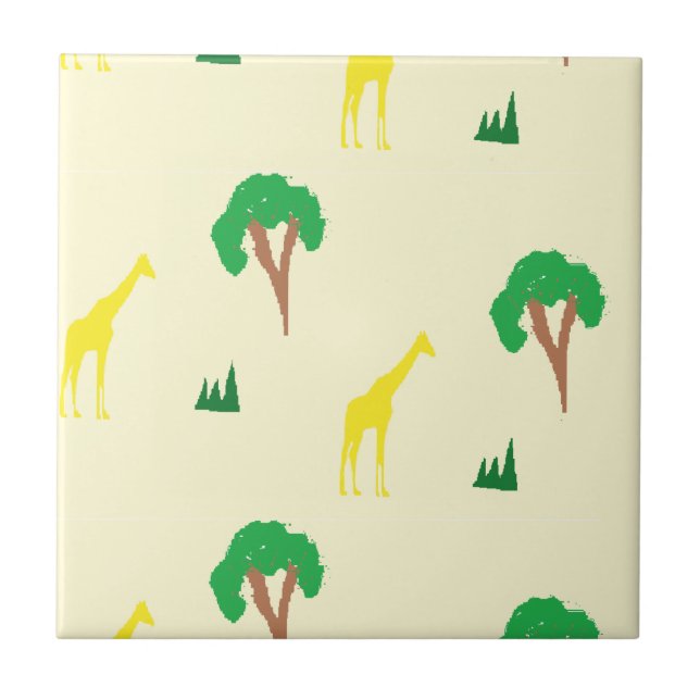 Giraffe and tree pattern ceramic tile (Front)
