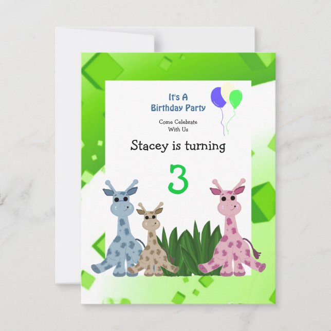Giraffe Animal Birthday Invitation (Front)