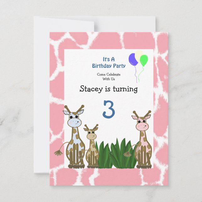 Giraffe Animal Birthday Invitation (Front)