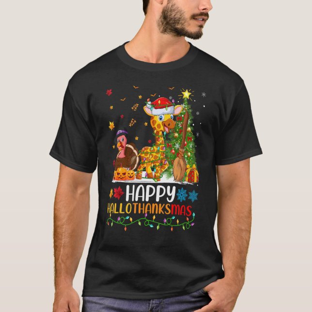 Giraffe Animal   Happy Giraffe Hellothanksmas T-Shirt (Front)