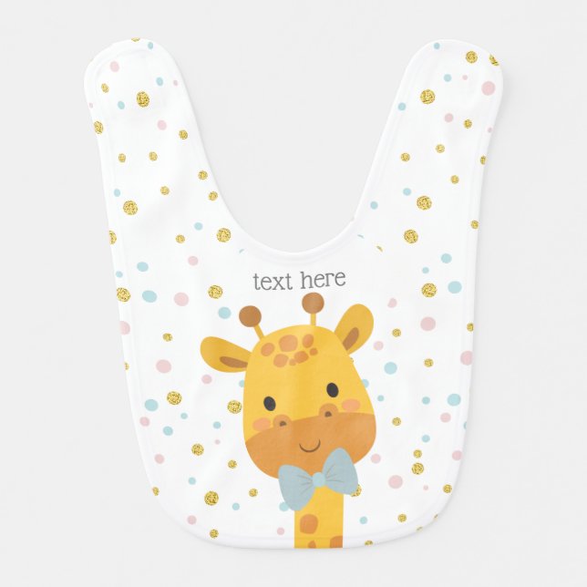 Giraffe, animal illustration baby bib (Front)