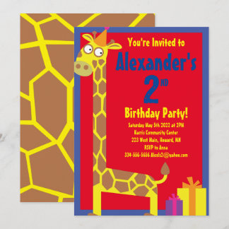 Giraffe Animal Kid's Birthday Party Invitations