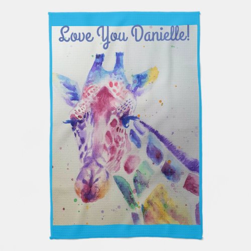 Giraffe animal Love You Womans Name Art Tea Towel