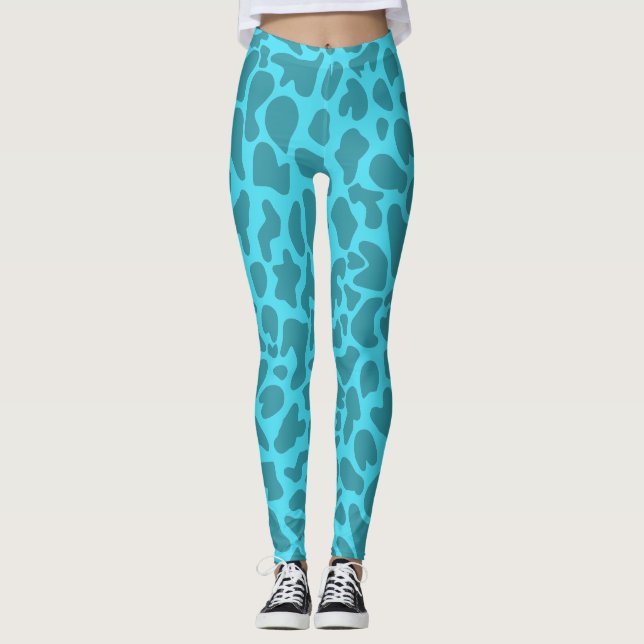 Giraffe Animal Print Funny Teal Leggings (Front)