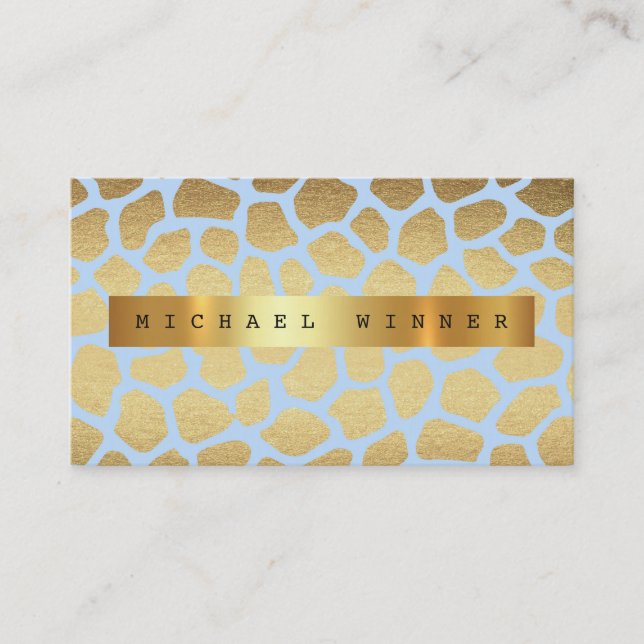 Giraffe Animal Skin Safari Vip Golden Blue Foil Business Card (Front)