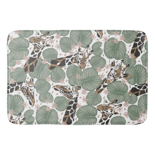 Giraffe Animal Tropical Leaf Jungle Pattern Bath Mat