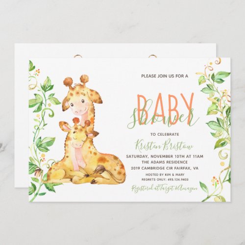 Giraffe Animals Baby Shower Invitation