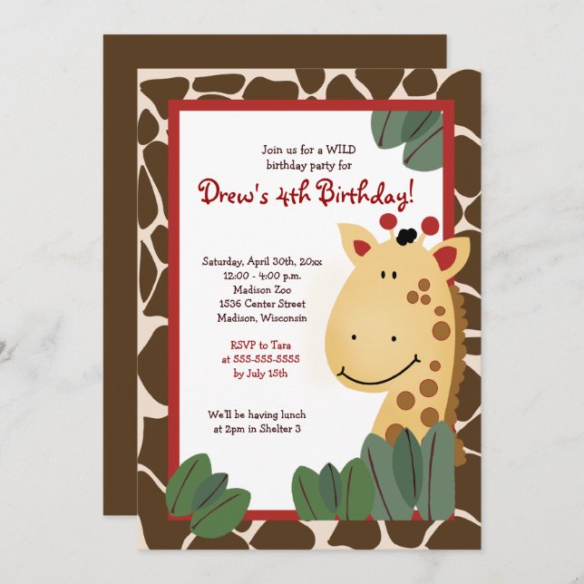 Giraffe Any Age Birthday Invitation (Front/Back)