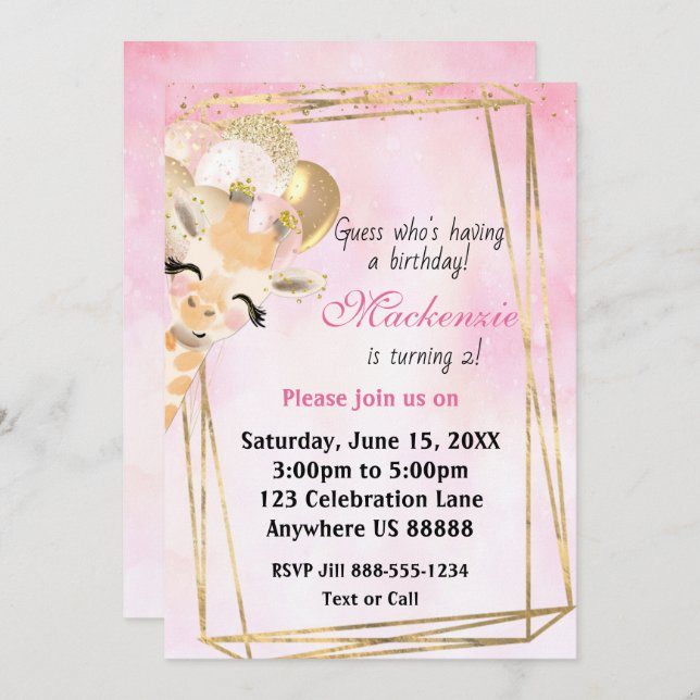 Giraffe Any Age Birthday Invitation (Front/Back)