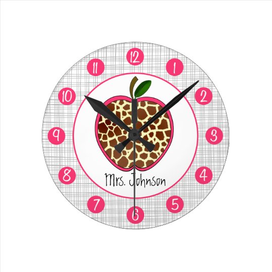 Giraffe Apple Personalized Clock For Teachers