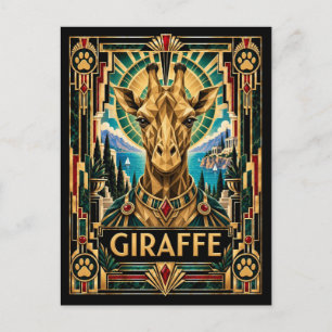 Giraffe, Art Deco Wildlife Postcard