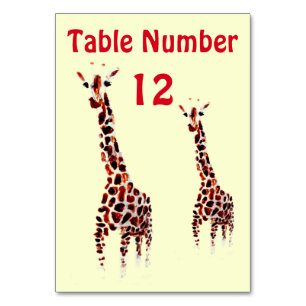 Giraffe Art Wild Animal Table Number