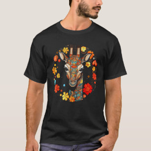Giraffe Artwork Colourful Flowers Animals Motif Gi T-Shirt