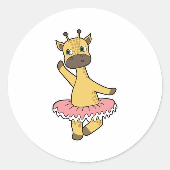 Giraffe as Ballerina at Ballet with Skirt Classic Round Sticker (Front)