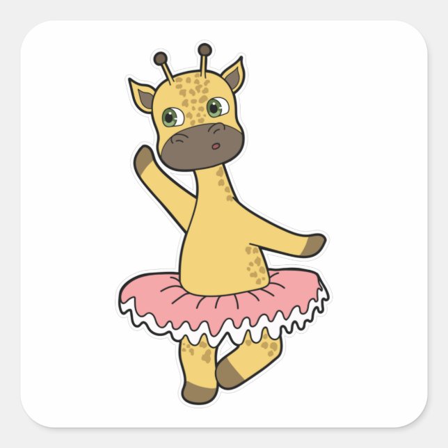 Giraffe as Ballerina at Ballet with Skirt Square Sticker (Front)