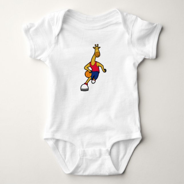 Giraffe as Basketball player with Basketball ball Baby Bodysuit (Front)