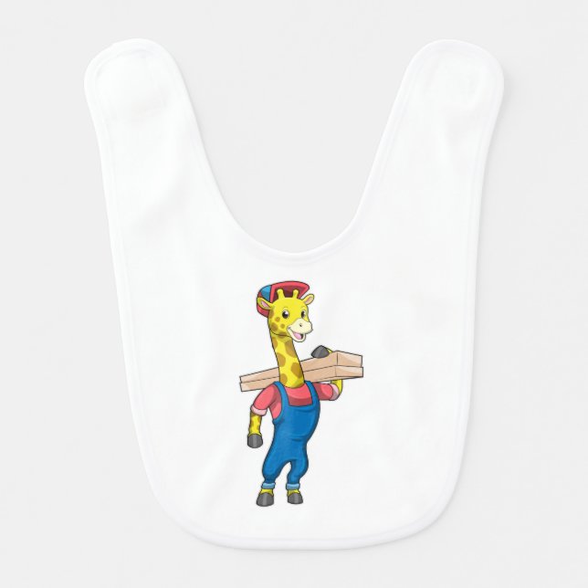Giraffe as Carpenter with Wood Baby Bib (Front)