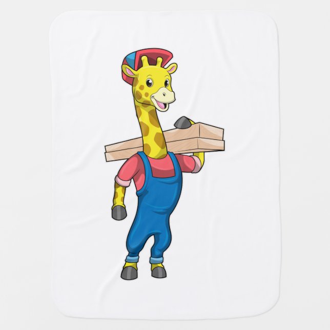 Giraffe as Carpenter with Wood Baby Blanket (Front)