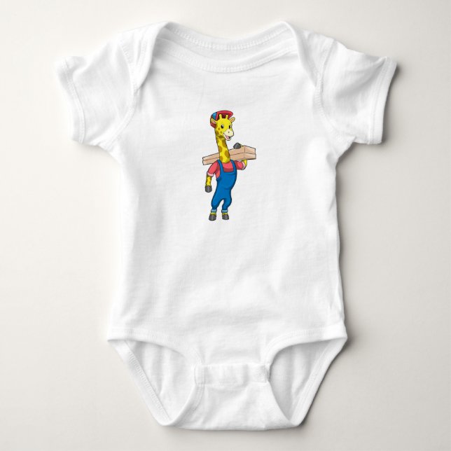 Giraffe as Carpenter with Wood Baby Bodysuit (Front)
