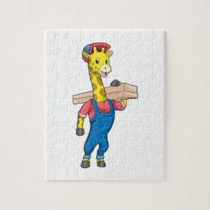 Giraffe as Carpenter with Wood Jigsaw Puzzle