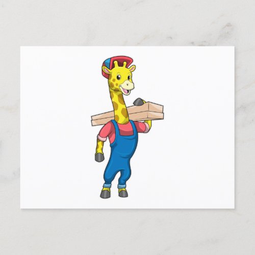 Giraffe as Carpenter with Wood Postcard