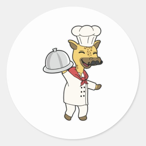 Giraffe as Chef with Cooking apron  Platter Classic Round Sticker