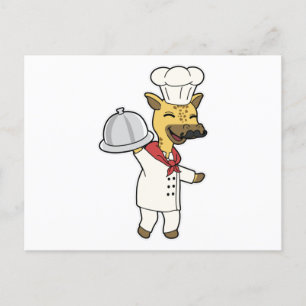 Giraffe as Chef with Cooking apron & Platter Postcard