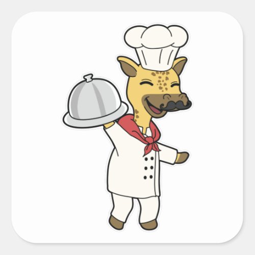 Giraffe as Chef with Cooking apron  Platter Square Sticker