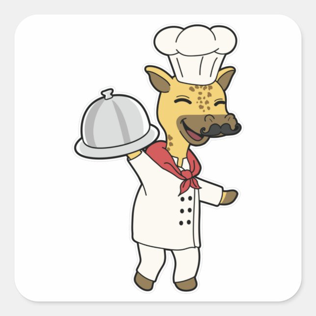 Giraffe as Chef with Cooking apron & Platter Square Sticker (Front)