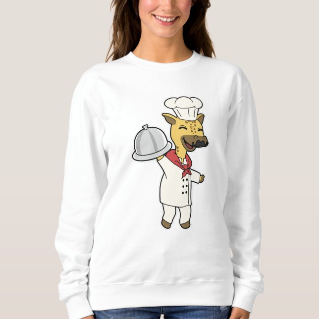Giraffe as Chef with Cooking apron & Platter Sweatshirt (Front)