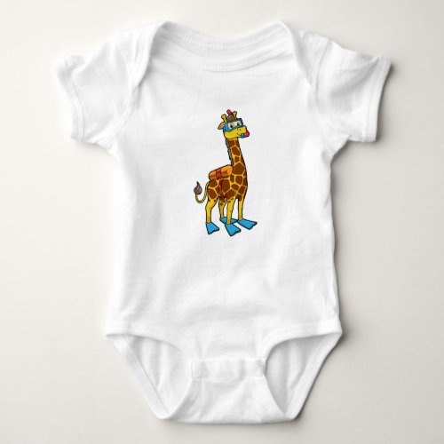 Giraffe as Diver with Swimming goggles  Flippers Baby Bodysuit