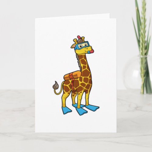 Giraffe as Diver with Swimming goggles  Flippers Card