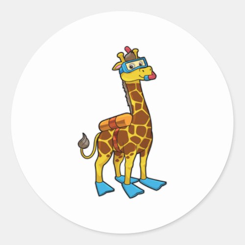 Giraffe as Diver with Swimming goggles  Flippers Classic Round Sticker