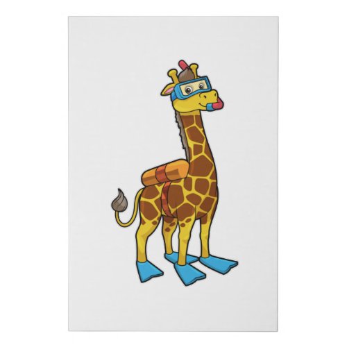 Giraffe as Diver with Swimming goggles  Flippers Faux Canvas Print