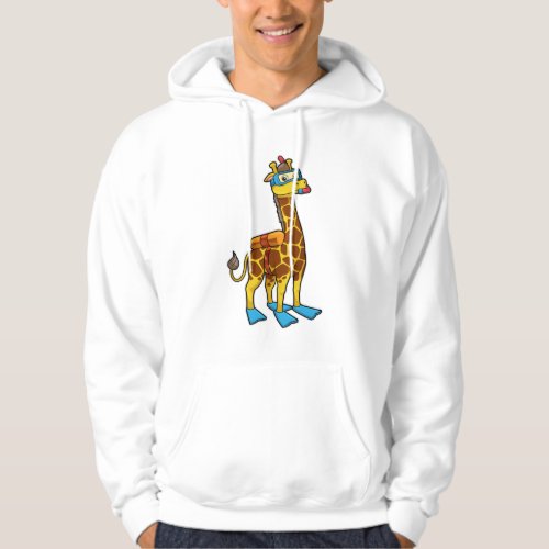 Giraffe as Diver with Swimming goggles  Flippers Hoodie