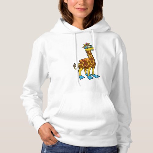 Giraffe as Diver with Swimming goggles  Flippers Hoodie