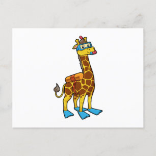Giraffe as Diver with Swimming goggles & Flippers Postcard