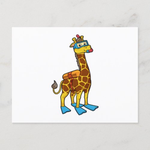 Giraffe as Diver with Swimming goggles  Flippers Postcard