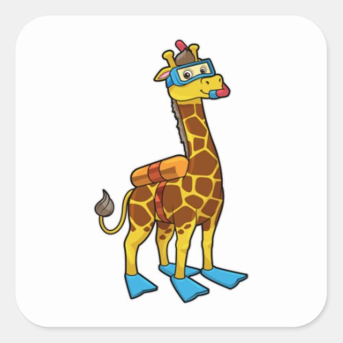 Giraffe as Diver with Swimming goggles  Flippers Square Sticker