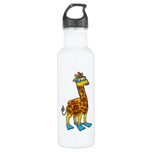 Giraffe as Diver with Swimming goggles  Flippers Stainless Steel Water Bottle