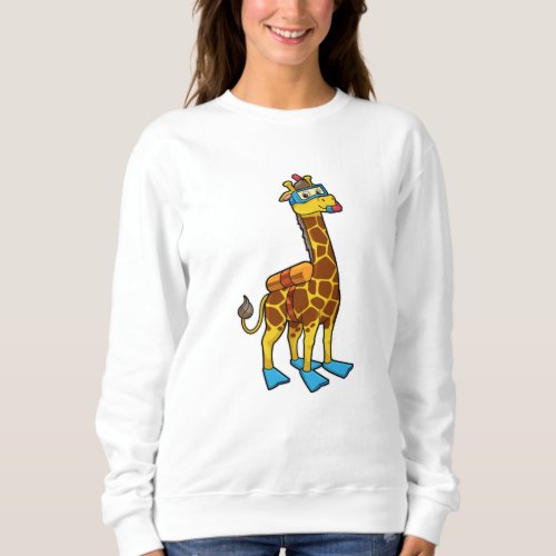 Giraffe as Diver with Swimming goggles  Flippers Sweatshirt