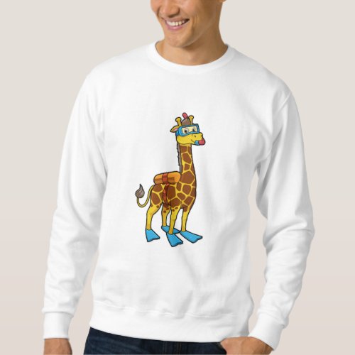 Giraffe as Diver with Swimming goggles  Flippers Sweatshirt