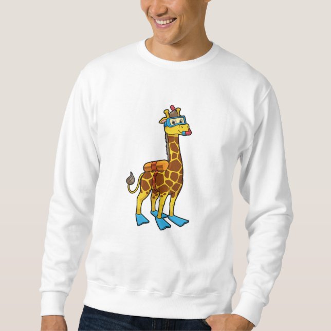 Giraffe as Diver with Swimming goggles & Flippers Sweatshirt (Front)
