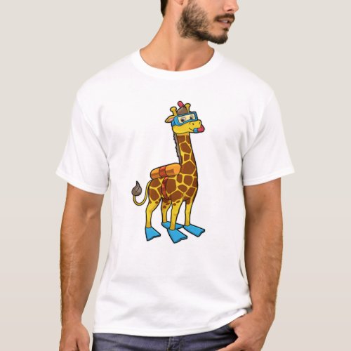 Giraffe as Diver with Swimming goggles  Flippers T_Shirt