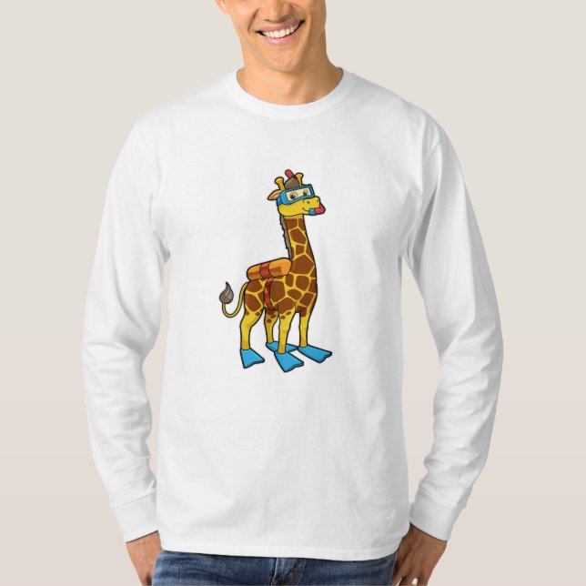 Giraffe as Diver with Swimming goggles & Flippers T-Shirt (Front)