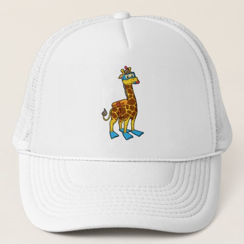 Giraffe as Diver with Swimming goggles  Flippers Trucker Hat