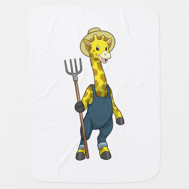 Giraffe as Farmer with Pitchfork Baby Blanket (Front)