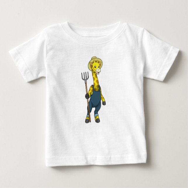 Giraffe as Farmer with Pitchfork Baby T-Shirt (Front)