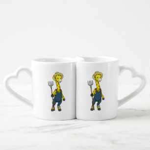 Giraffe as Farmer with Pitchfork Coffee Mug Set